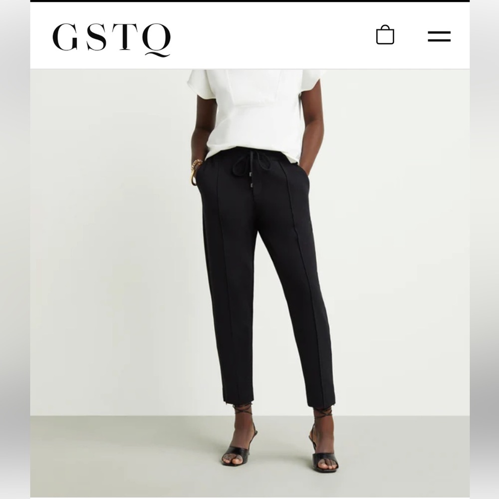 GSTQ Drawstring Tailored Crop Pant in Black